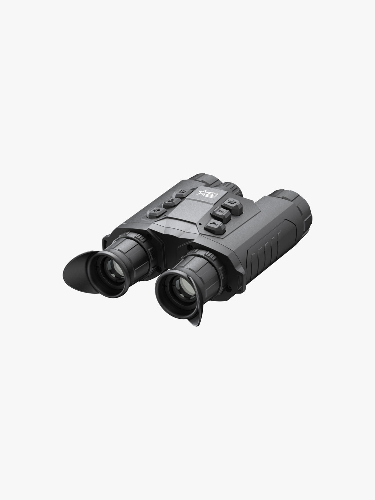 AGM ObservIR LRF 35-384 thermal binocular, three-quarter view from the eyepiece end