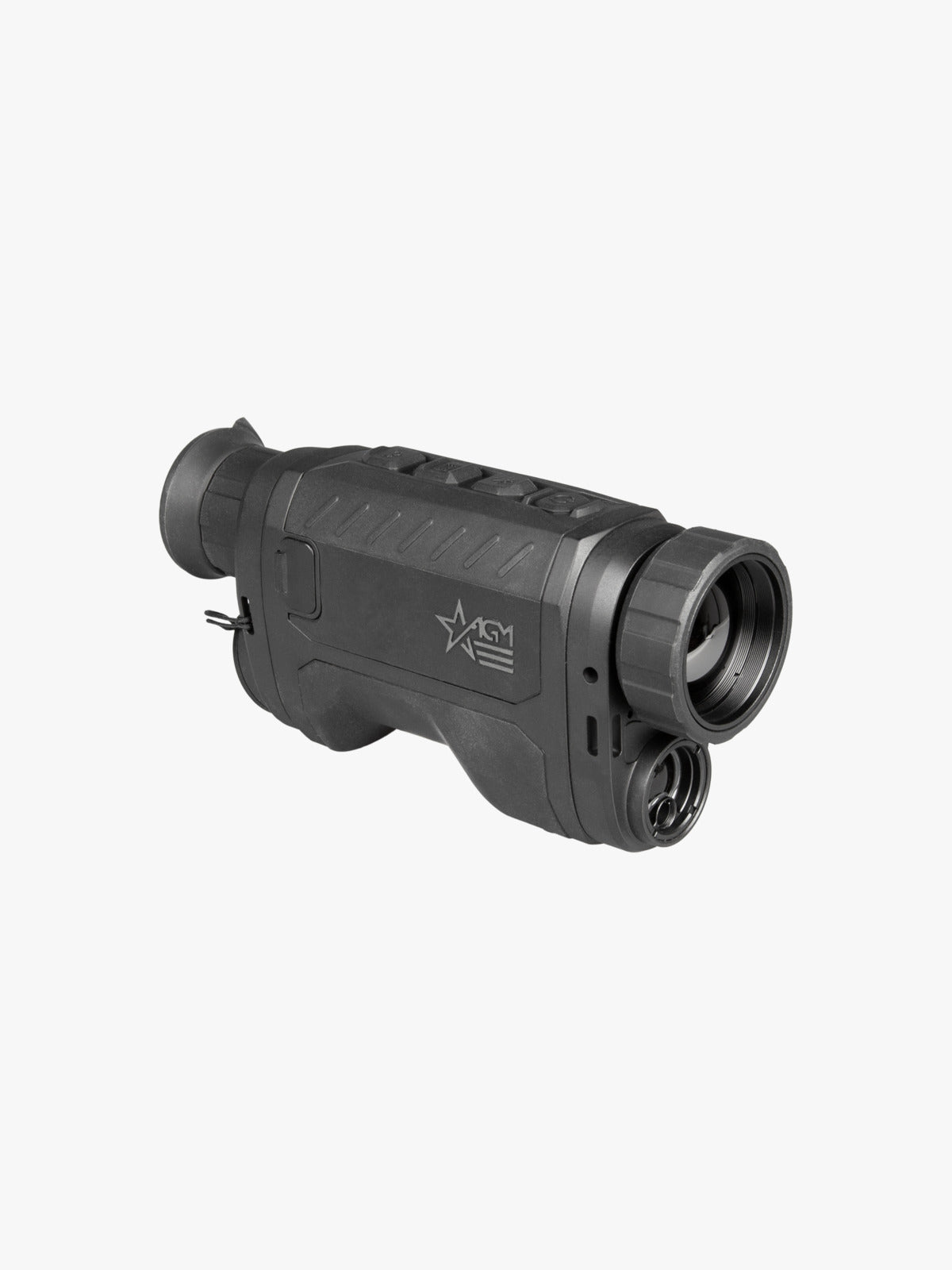 AGM ReachIR LRF 35-640 thermal monocular, three-quarter view, opposite side