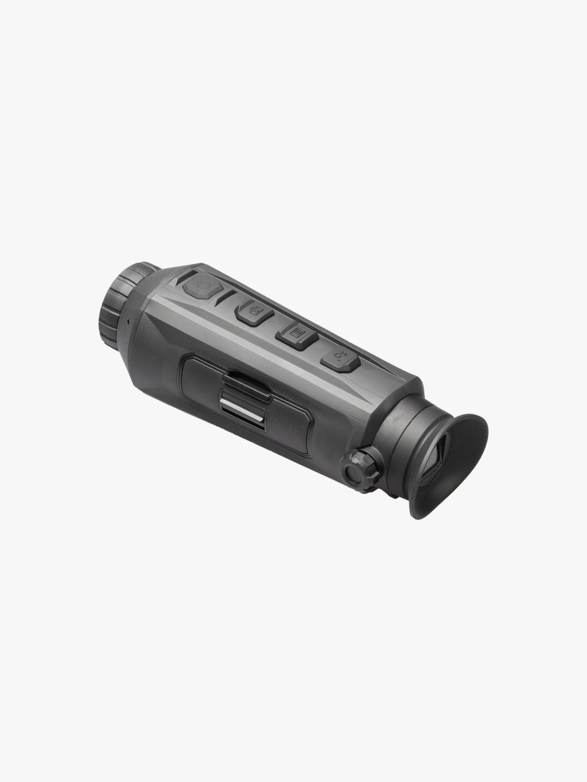 AGM TaipanV2 25-384 thermal monocular, three-quarter view from the eyepiece end