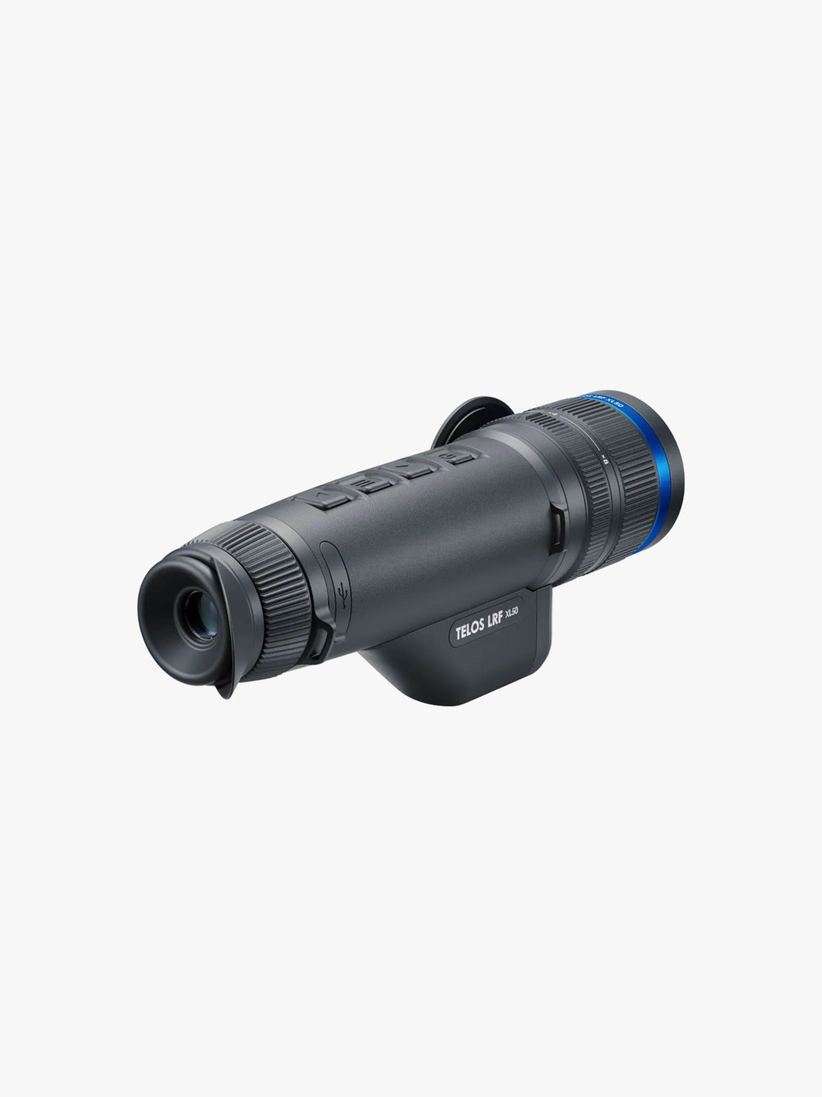 Pulsar Telos LRF XL50 thermal monocular, three-quarter view from the eyepiece side