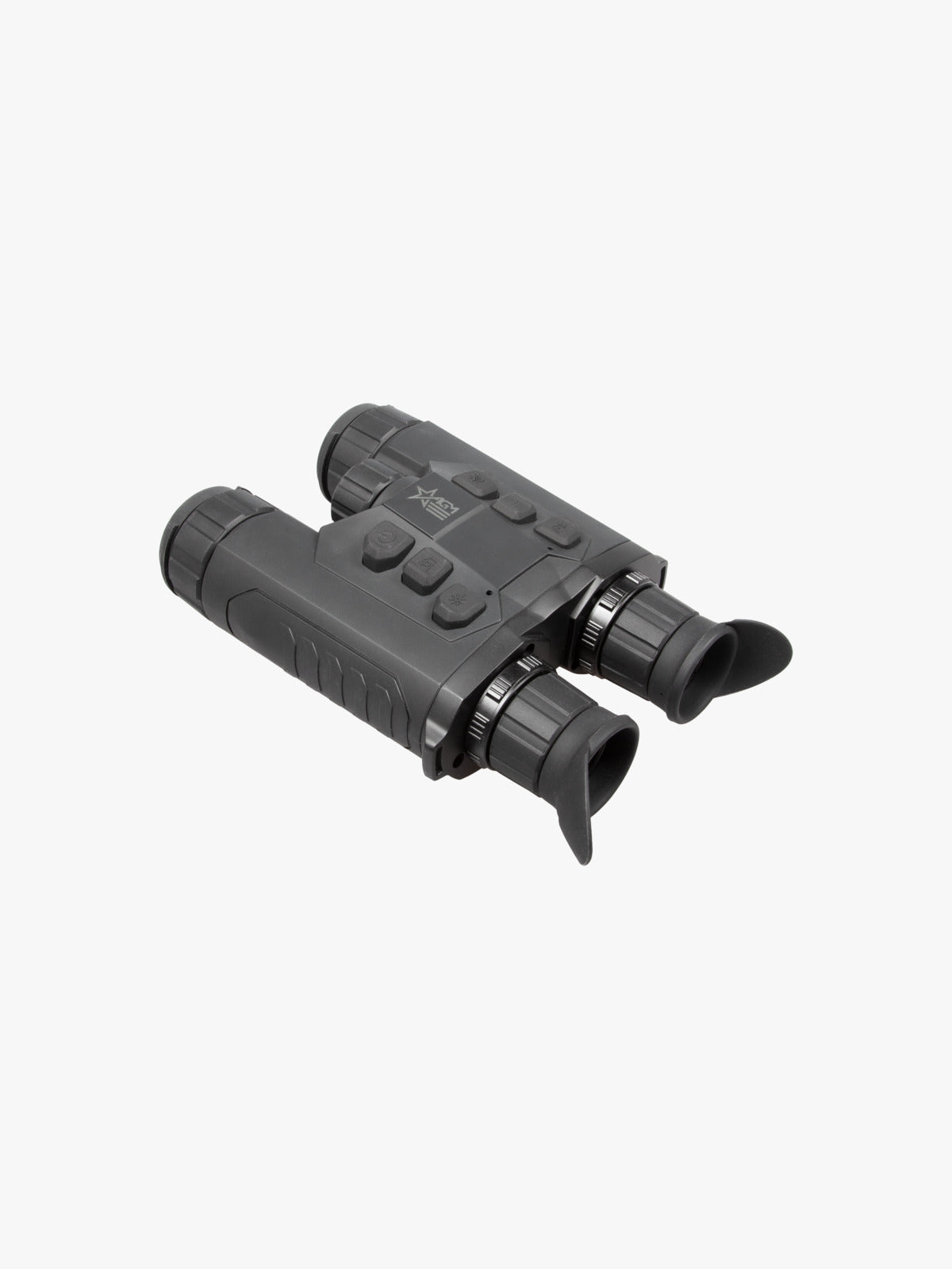 AGM ObservIR LRF 25-256 thermal binocular, three-quarter view from the eyepiece end
