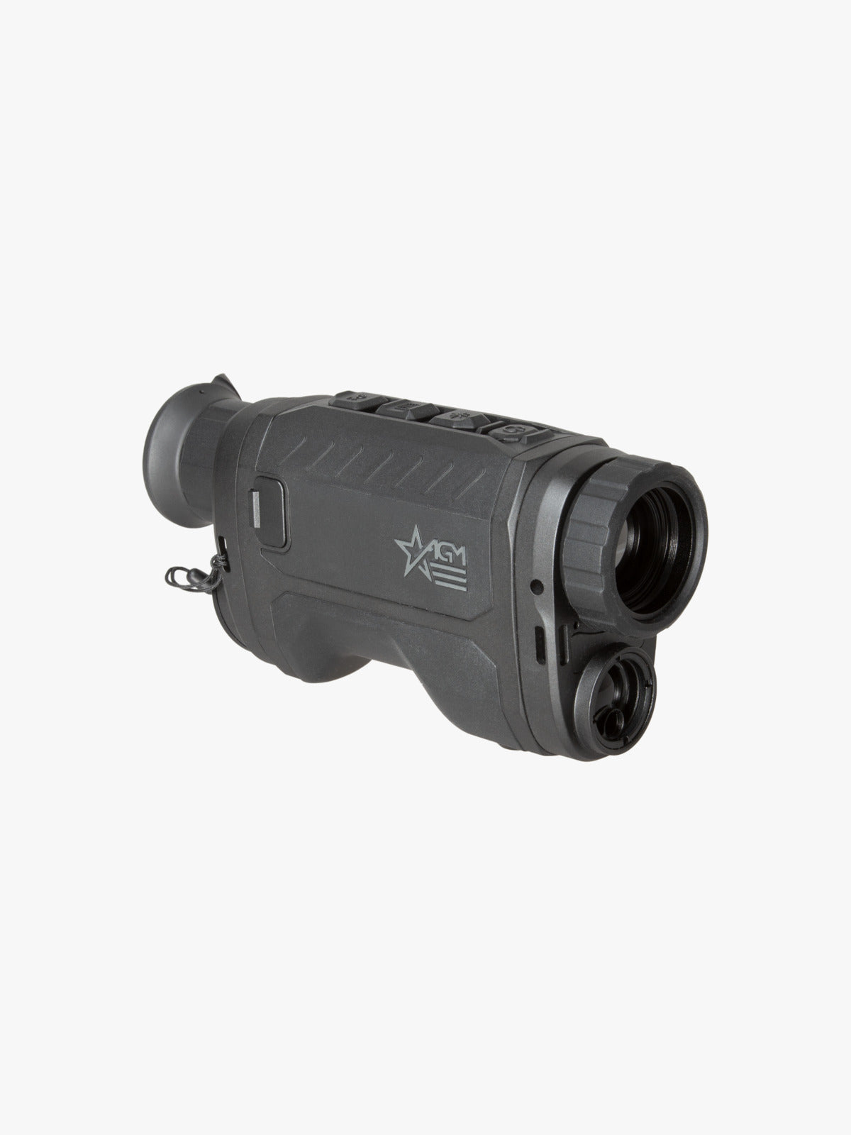 AGM ReachIR LRF 25-384 thermal monocular, three-quarter view, opposite side