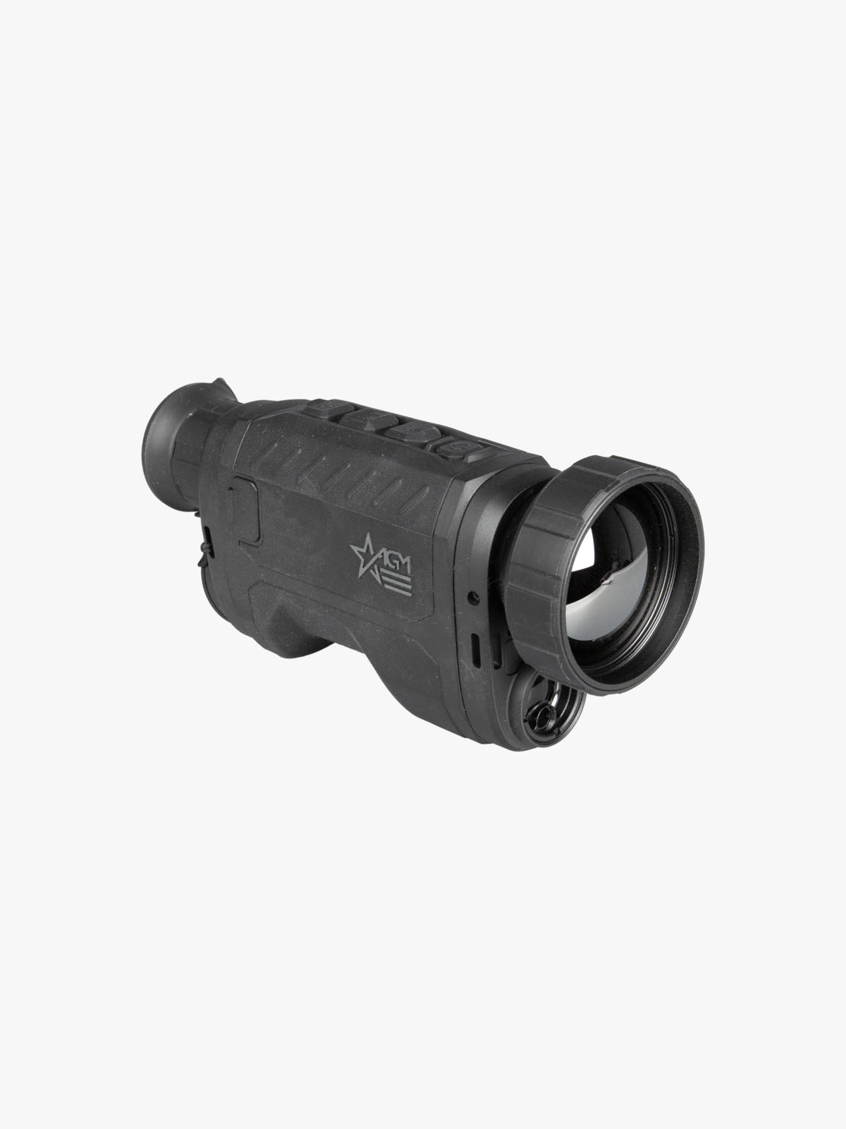 AGM ReachIR LRF 50-640 thermal monocular, three-quarter view, opposite side