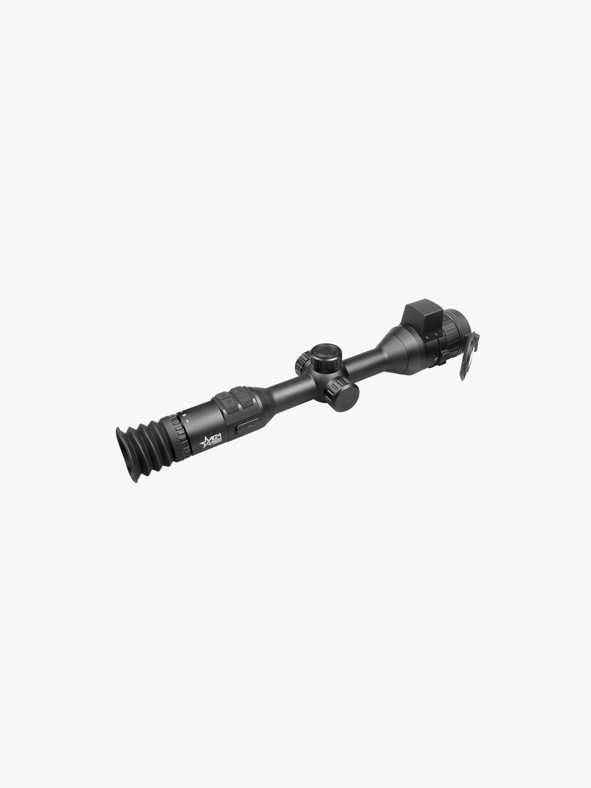 AGM Spectrum LRF 4K digital day and night riflescope, three-quarter view from the eyepiece end