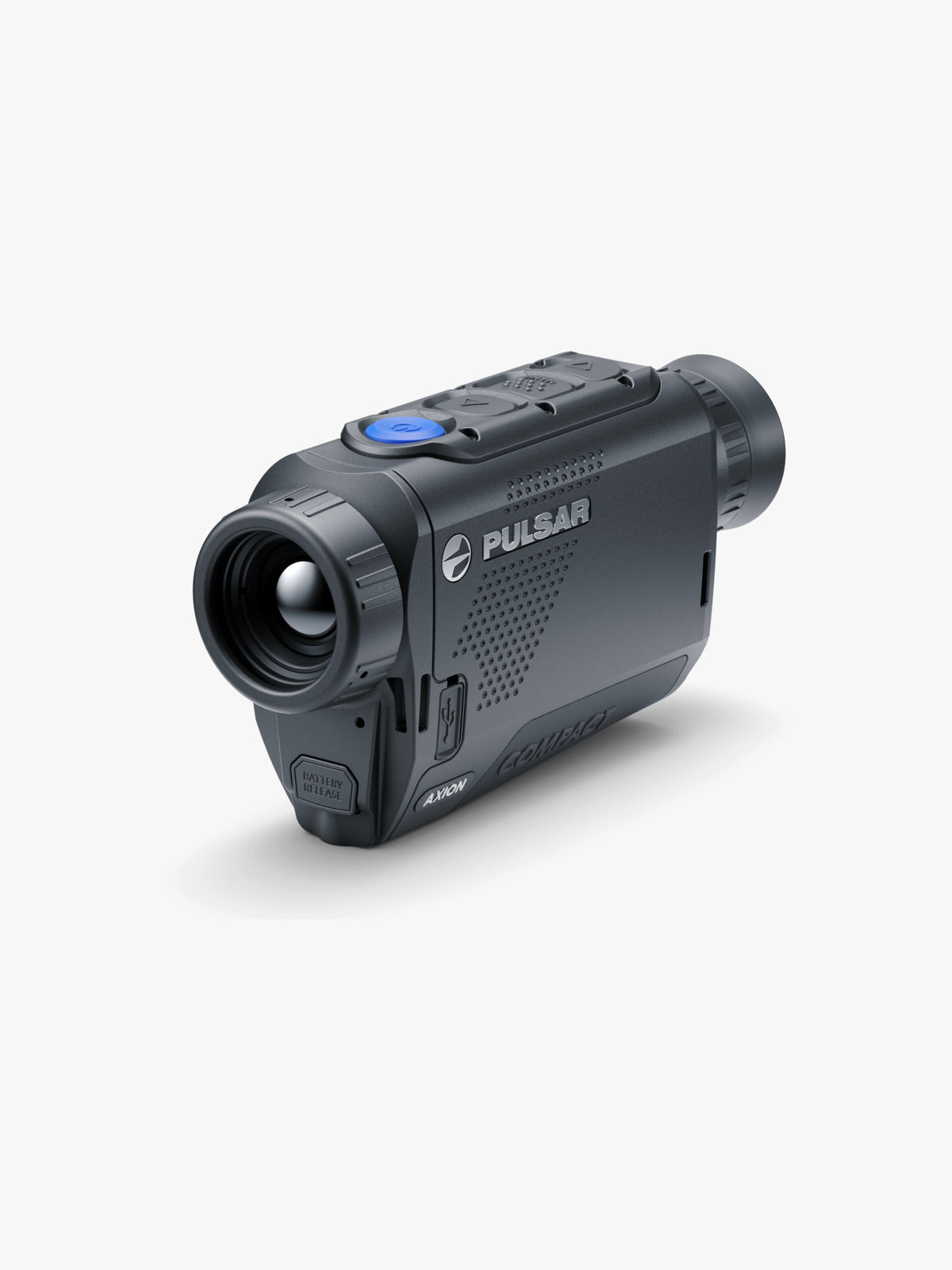 Pulsar Axion XQ19 Compact thermal monocular, three-quarter view
