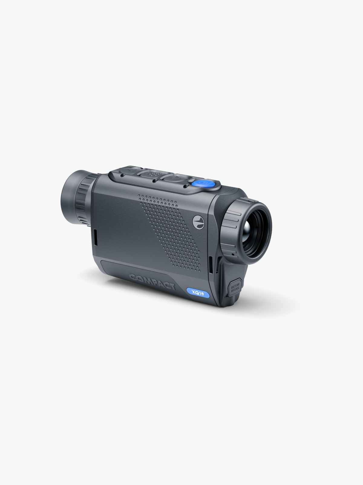 Pulsar Axion XQ19 Compact thermal monocular, three-quarter view from the right