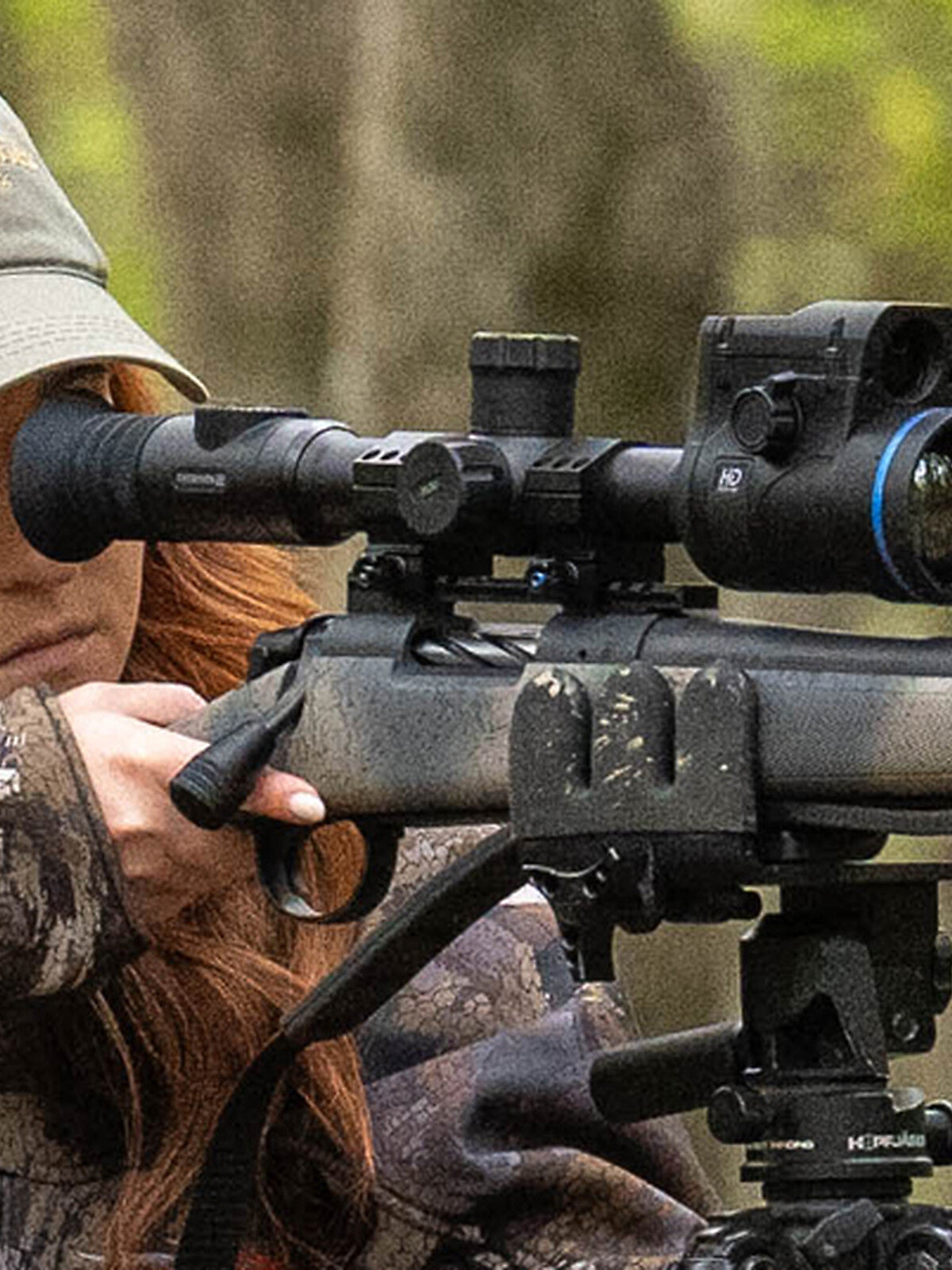 Pulsar Thermion 2 XQ35 Pro mounted on a bolt-action rifle, hunter aiming